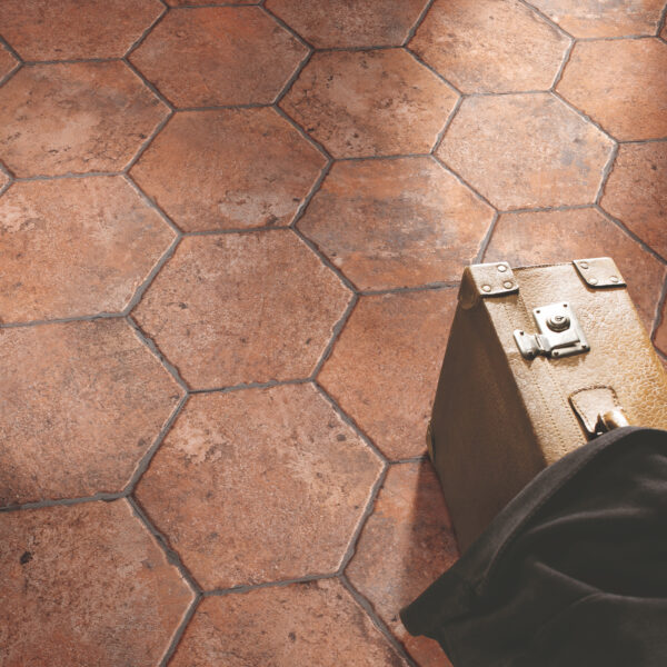 Chicago Wrigley hexagon tile on floor