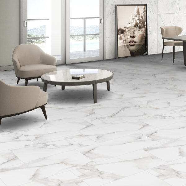 Davinci Gold porcelain tile on living room floor