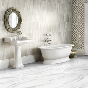 Davinci Perla porcelain tile on bathroom floor