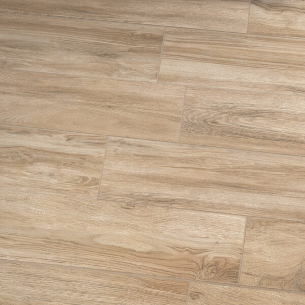 Lignum Miele porcelain tile on floor close-up angle