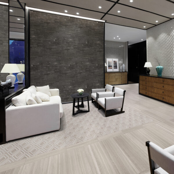 Mayfair Strada Ash porcelain tile in living room