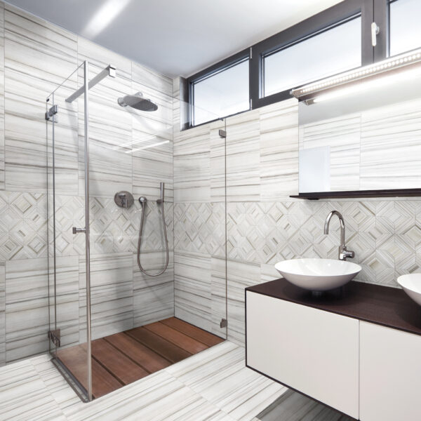 Mayfair Zebrino porcelain tile in bathroom