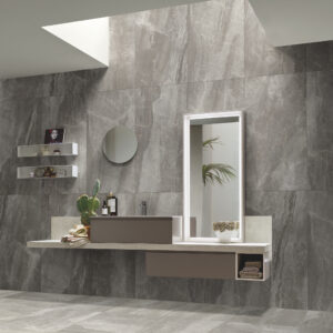 Nuance Anthracite porcelain tile in bathroom