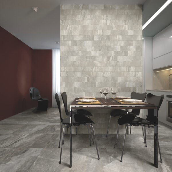 Nuance Grey porcelain tile in dining room