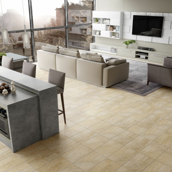 Nuvo Onix Cream porcelain tile in living room