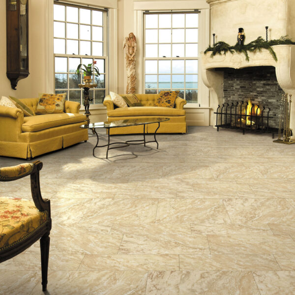 Onyx Stone Marfil porcelain tile in living room